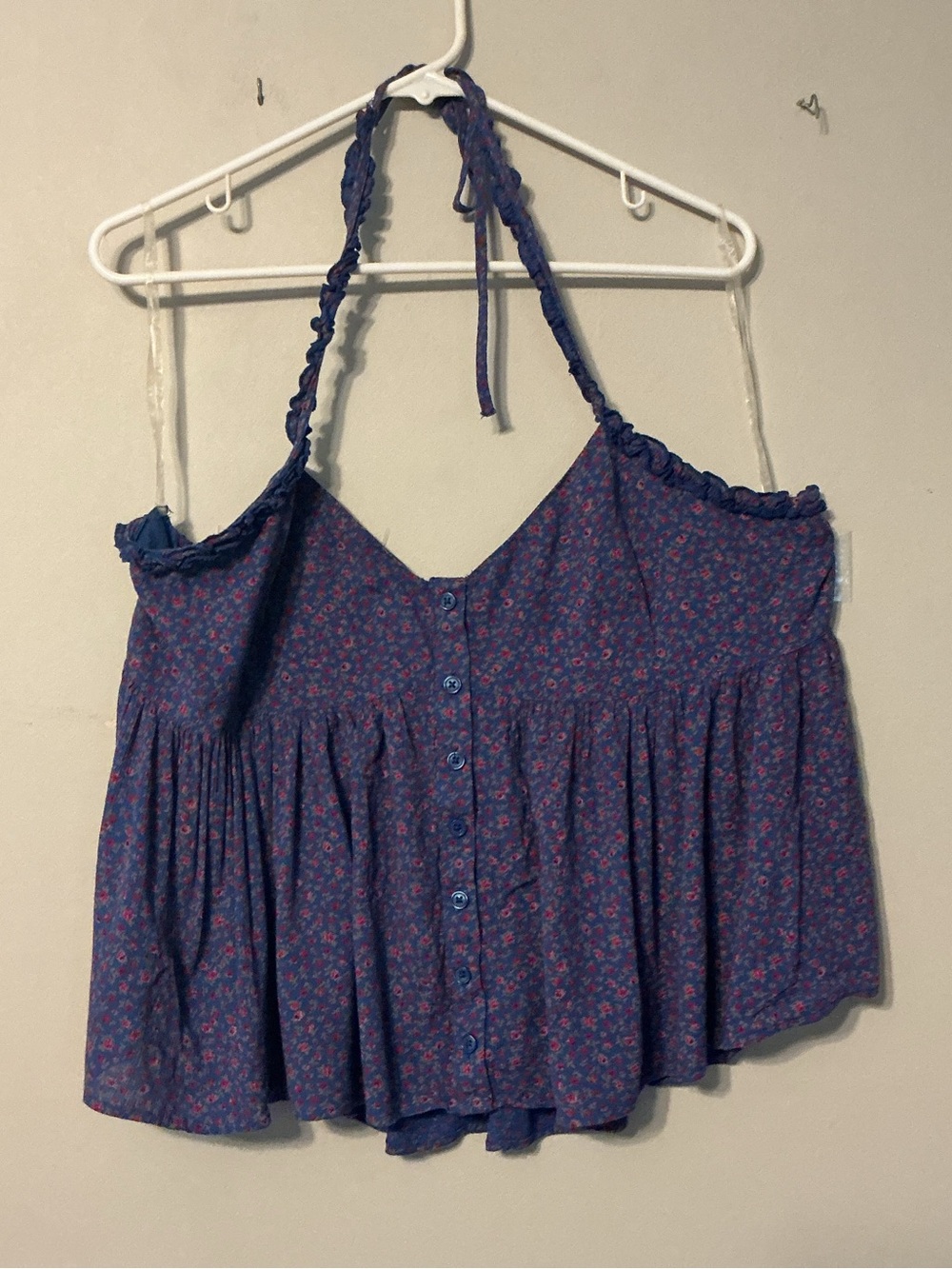 American Eagle Outfitters Purple Floral Halter Button-Front Camisole